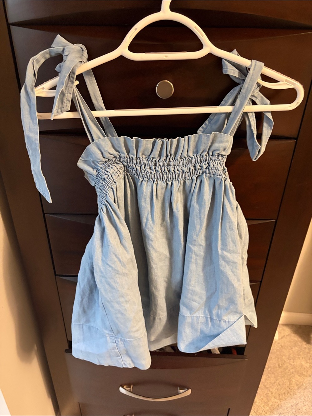 Light Blue Tie-Shoulder Smocked  Top